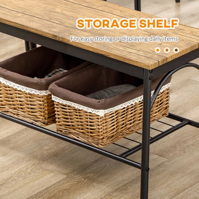 HOMCOM Industrial Dining Table Set for 6 People, 6 Piece Kitchen Table and Chairs Set, Dinner Table with Bench and Storage Shelf, Dinette Set, Rustic Brown