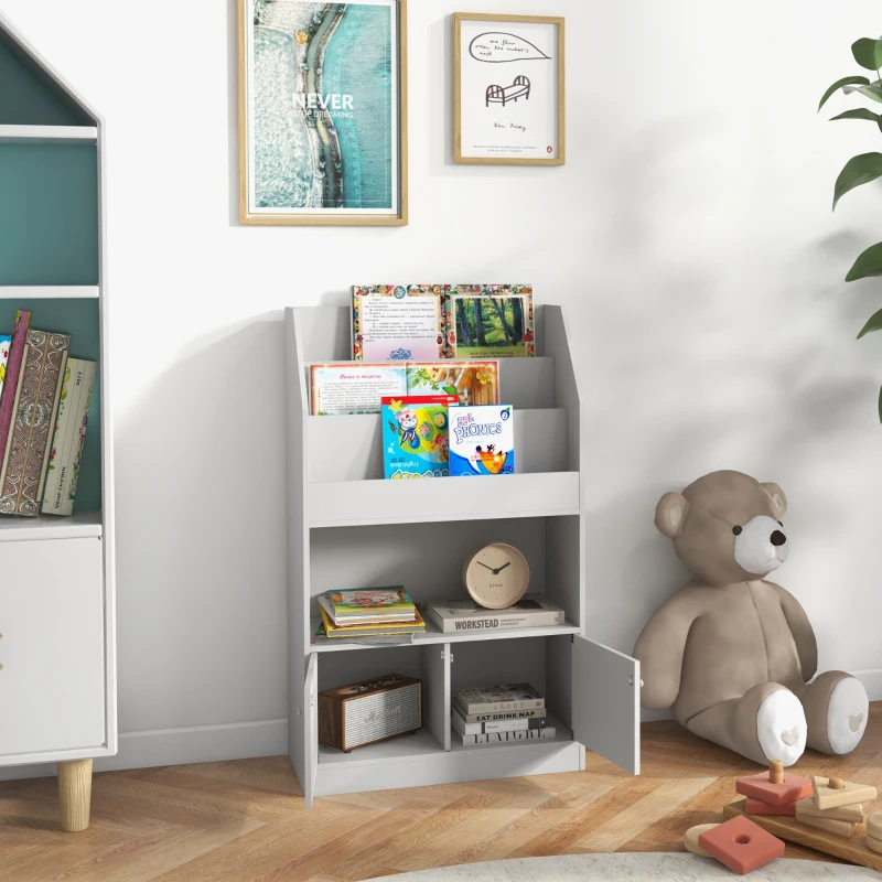 Qaba Toy Storage Cabinet, Kids Bookcase Children's Bookshelf for Kids Room, Bedroom, Playroom, Nursery, Gray