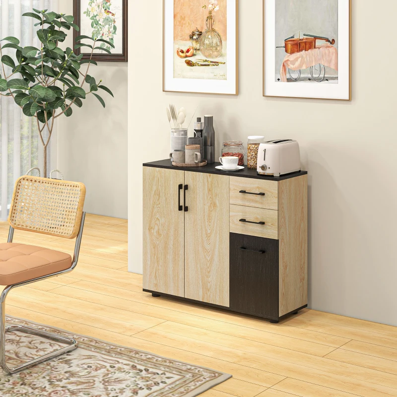 HOMCOM Modern Sideboard Cabinet, Freestanding Sideboards and Buffets with 3 Doors, 2 Drawers and Adjustable Shelf