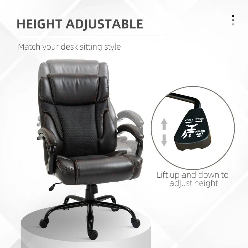 Vinsetto 484LBS Big and Tall Ergonomic Executive Office Chair with Wide Seat, High Back Adjustable Computer Task Chair Swivel PU Leather, Brown