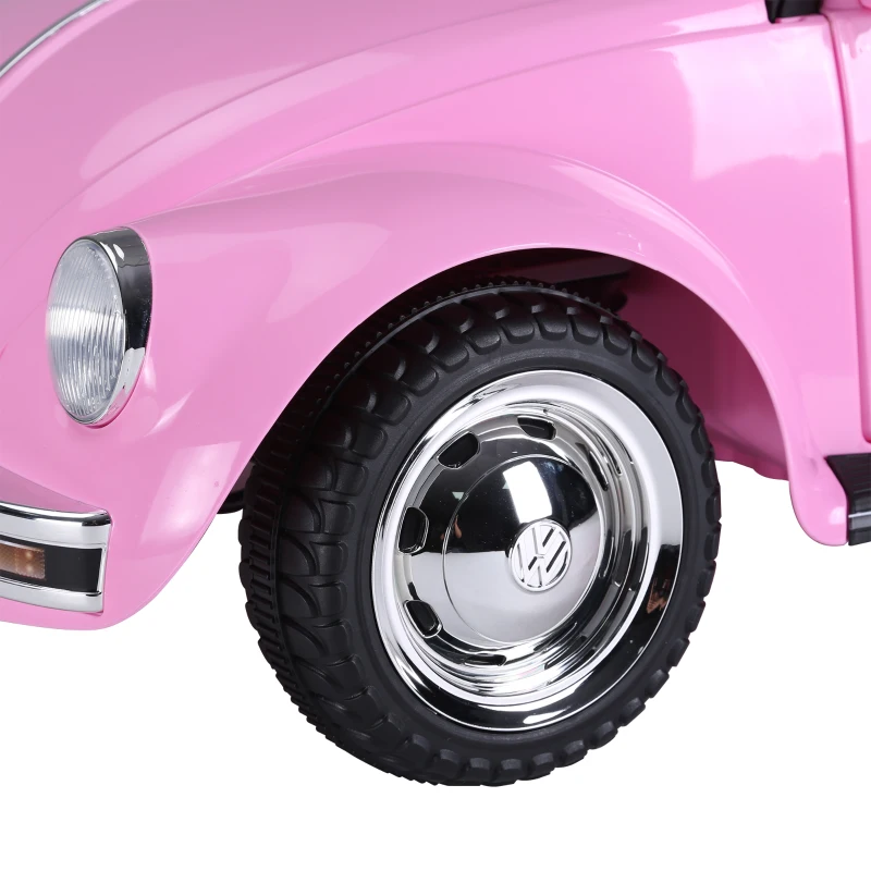 Aosom 6V Licensed Volkswagen Beetle Kids Electric Ride-On Car Battery Powered Motorized Vehicles W/ Remote Control,Horn Lights, MP3,Suspension,for 3-6 Years Old,Pink