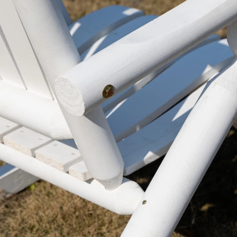 Outsunny Outdoor Wooden Rocking Chair, Single-Person Adirondack Rocking Patio Chair with Rustic High Back, Slatted Seat and Backrest for Indoor, Backyard, Garden, White