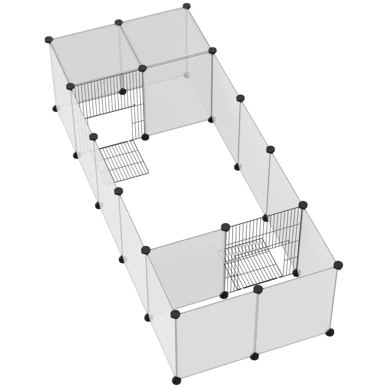 PawHut 20 Panels DIY Small Animal Cage with Door, Top Cover, Indoor Yard Fence for Guinea Pig, Hedgehog, Bunny, White