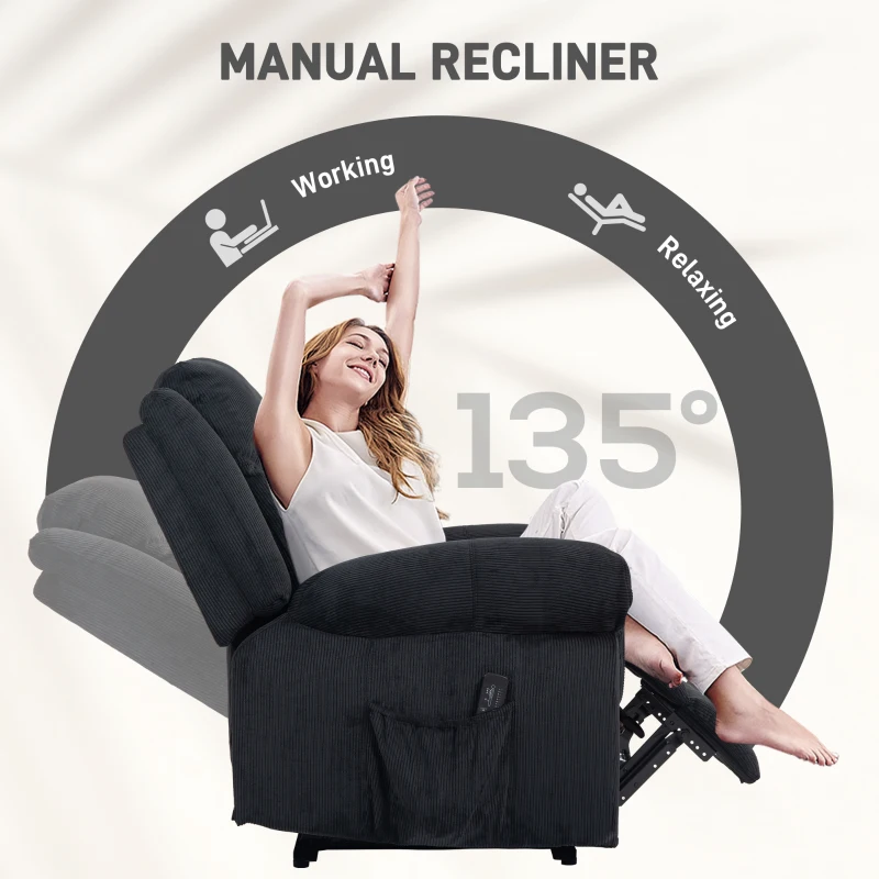 HOMCOM Manual Recliner Chair with Vibration Massage, Side Pockets, Corduroy Reclining Chair for Living Room, Black