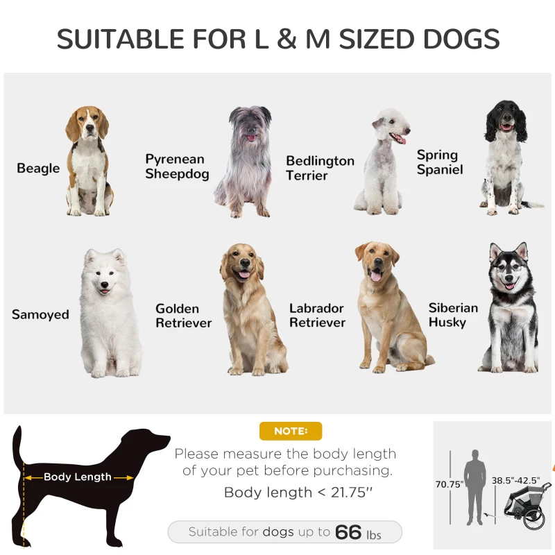 Aosom 2-in-1 Folding Pet Bike Trailer for Small Dogs, Road-Visibility Bicycle Stroller, Weather-Strong Bike Wagon Trailer Sidecar Attachment, Grey