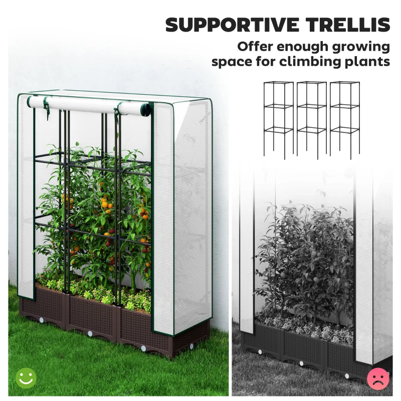 Outsunny Raised Garden Bed Kit with Trellis, Plastic Raised Flower Bed with PE Cover and Zipper Door, 47 x 16 x 50 inch