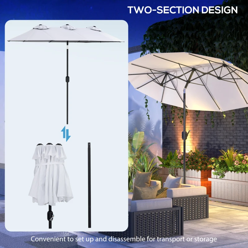 Outsunny Double Sided Patio Umbrella, 9.5' Large Outdoor Market Umbrella with Push Button Tilt and Crank, 3 Air Vents and 12 Ribs, for Garden, Deck, Pool, White(m-8)
