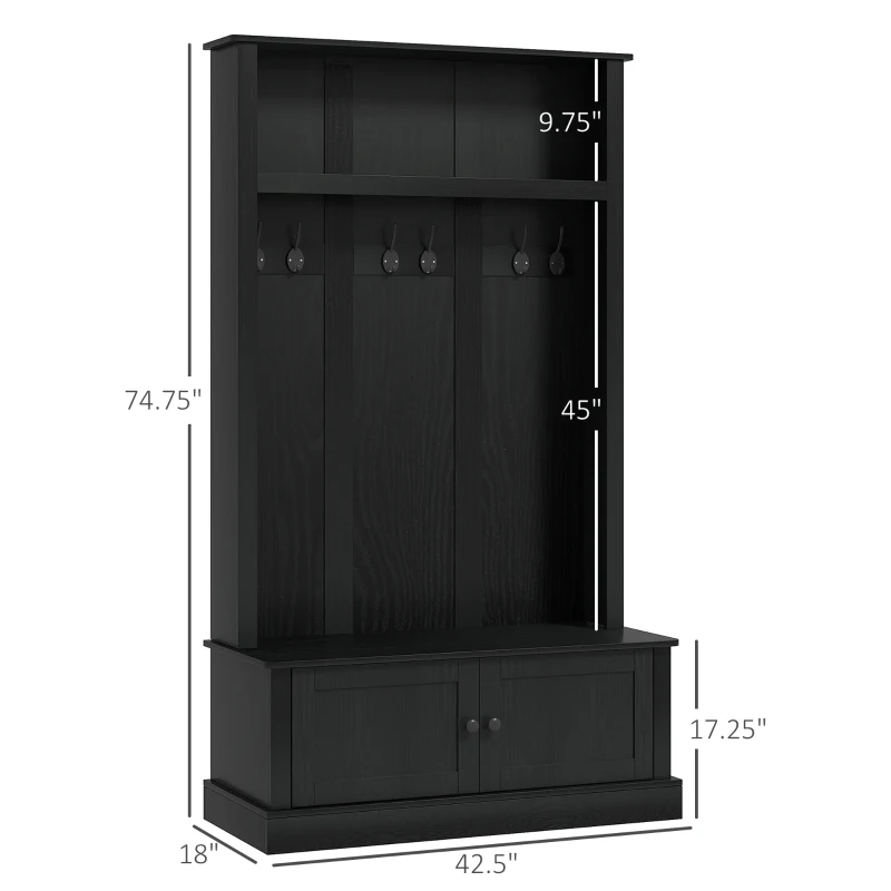 HOMCOM Hall Tree, Entryway Bench with Coat Rack, Black