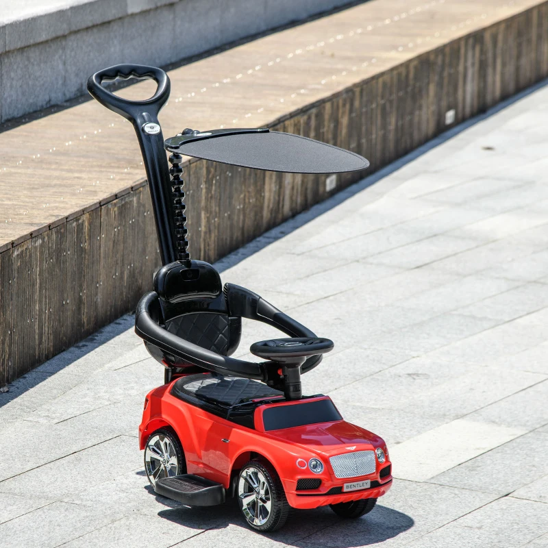 Qaba Bentley Bentayga Licensed Push Car, 3 in 1 Kids Ride on Car Foot to Floor w/ Music Horn, Red