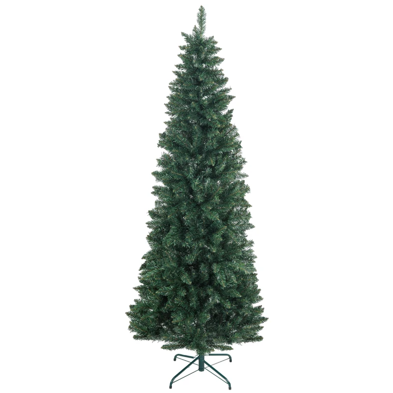 HOMCOM 7ft Tall Pencil Artificial Christmas Tree with 687 Branch Tips with Steel Base, Green