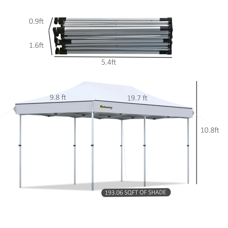 Outsunny 10'x20' Aluminum Pop Up Canopy Tent, Upgraded Thicker Tube Instant Party Tent with Wheeled Bag, 2-Level Adjustable, XL Large Ground Stakes for Events Patio Backyard