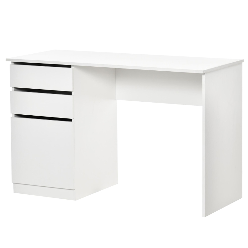 HOMCOM Modern Computer Desk, Home Office Desk for Study, Writing Workstation with Storage Drawer and Cabinet for Living Room, White