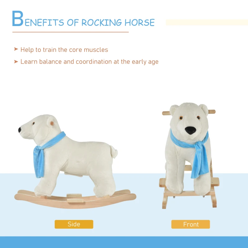 Qaba Kids Ride On Rocking Horse with Soft Polar Bear Body, Fun Roaring Sound, & Safety Handlebars/Footrests