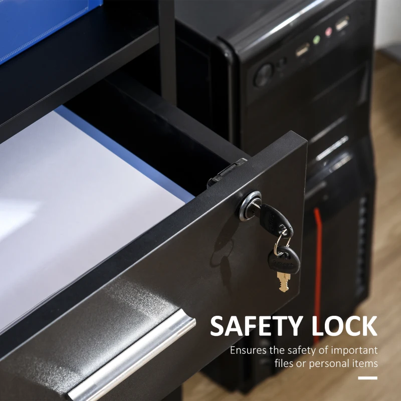 HOMCOM 57" Computer Desk with Drawers, Home Office Desk with Keyboard Tray, Open Shelves and Lockable Drawer, Writing Workstation for Study, Black