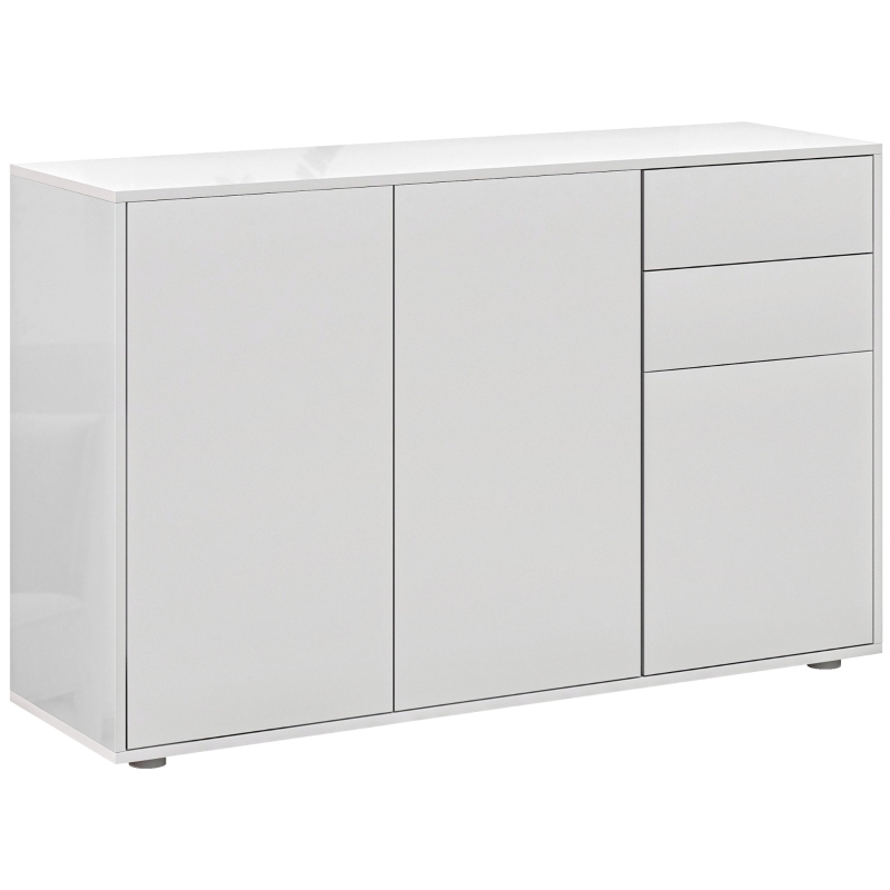 HOMCOM Kitchen Sideboard Storage Cabinet, Modern Coffee Bar with Push-Open Design and 2 Drawers for Living Room, White