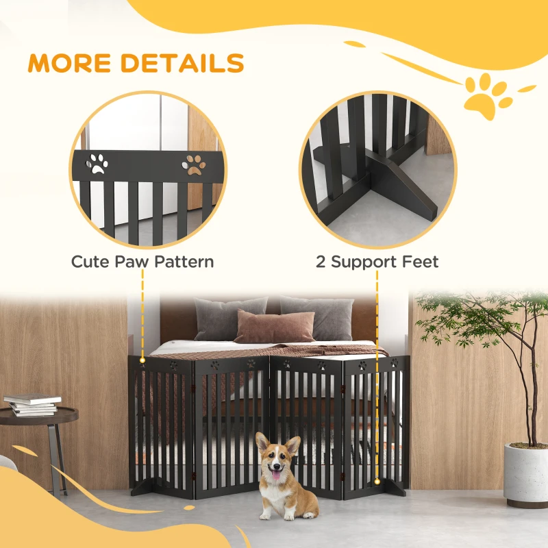 PawHut 80" Extra Wide Freestanding Pet Gate with Support Feet, Black
