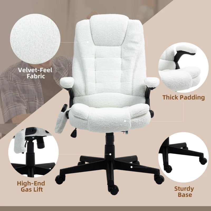 Vinsetto 6 Point Executive Office Chair with Heat, Velvet High Back Vibrating Massage Office Chair, White
