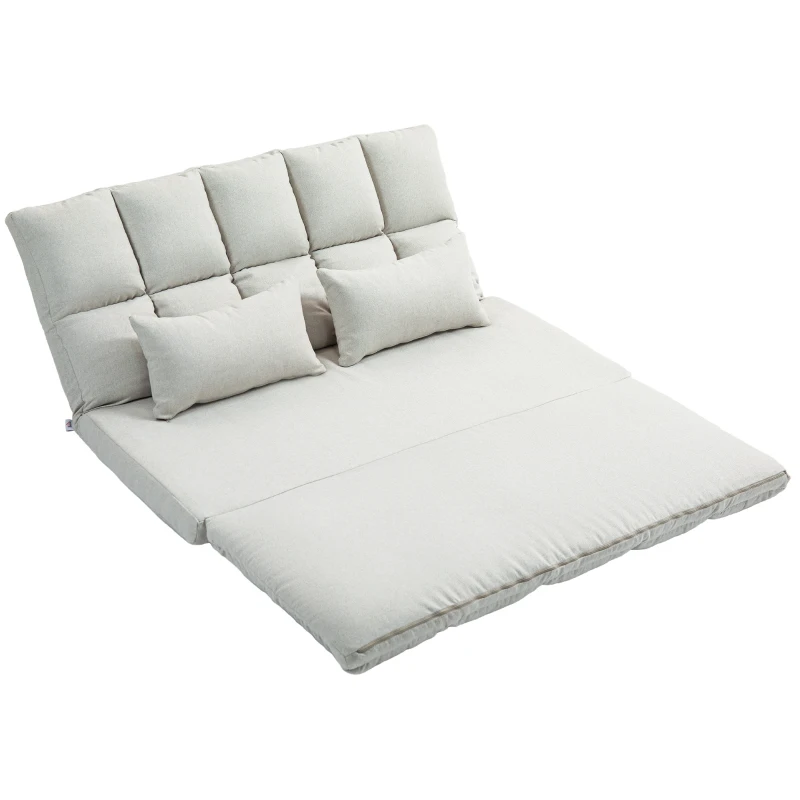 HOMCOM Convertible Floor Sofa, Foldable 2-Seater Lazy Sofa Sleeper with 9-position Backrest and 2 Pillows Cream White