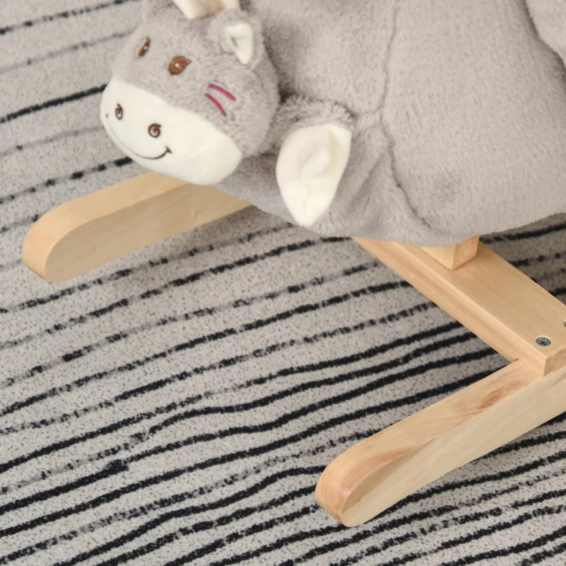 Qaba Kids Ride On Rocking Horse with Cradlesong Handle Grip Hand Puppet Traditional Toy Gift for Children 18-36 Months Rocking Toy for Toddler Grey
