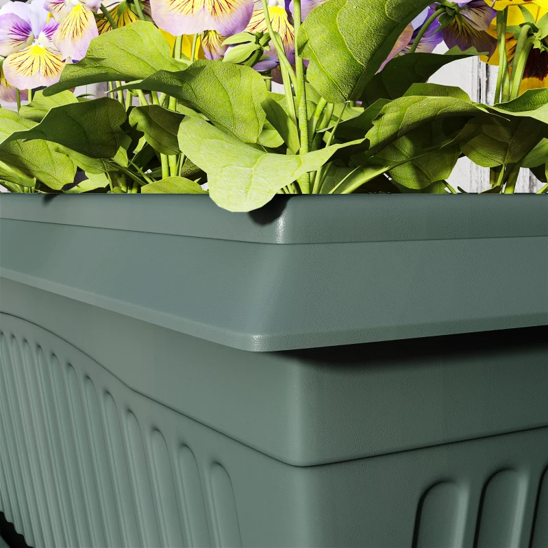 Outsunny 7 Pack 15.7" Plastic Flower Planters with Drainage Holes and Trays, Plant Pots for Indoor Outdoor Plants, Green