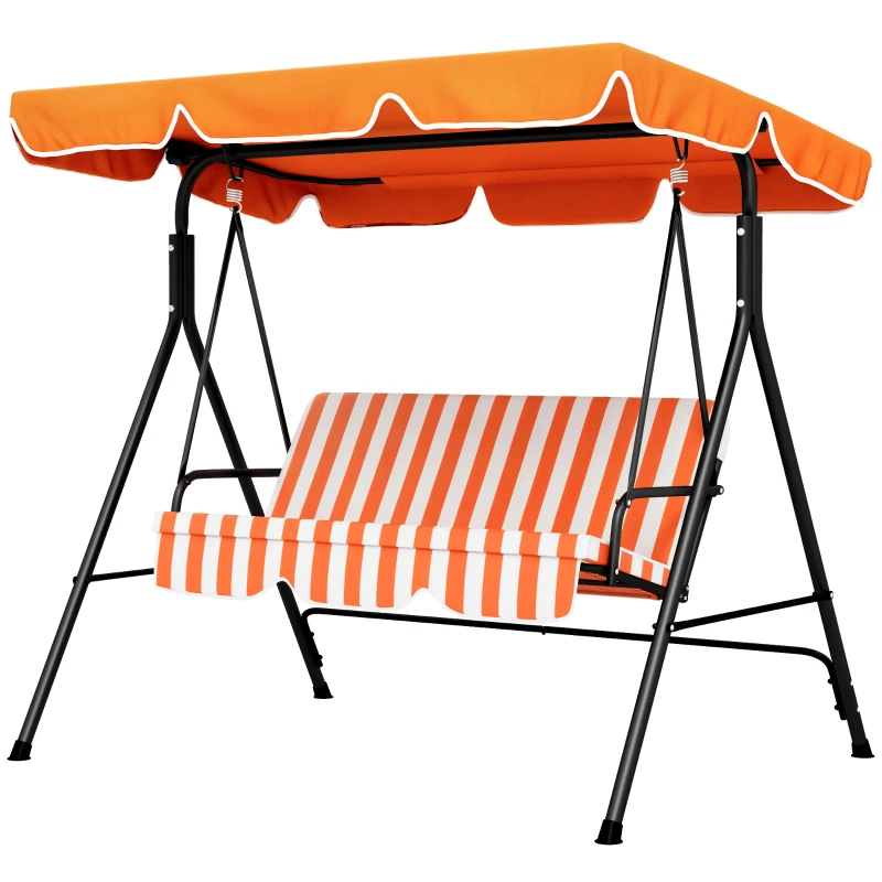 Outsunny 3-Seater Outdoor Porch Swing with Adjustable Canopy, Patio Swing Chair for Garden, Poolside, Backyard, Orange