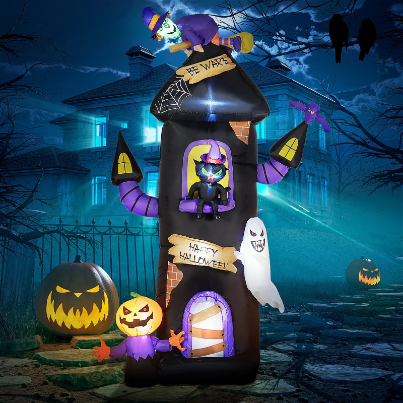 Outsunny 8.5ft Halloween Inflatable Horror Tree House with Witch, Ghost, Blow Up Outdoor Halloween Decoration LED Display