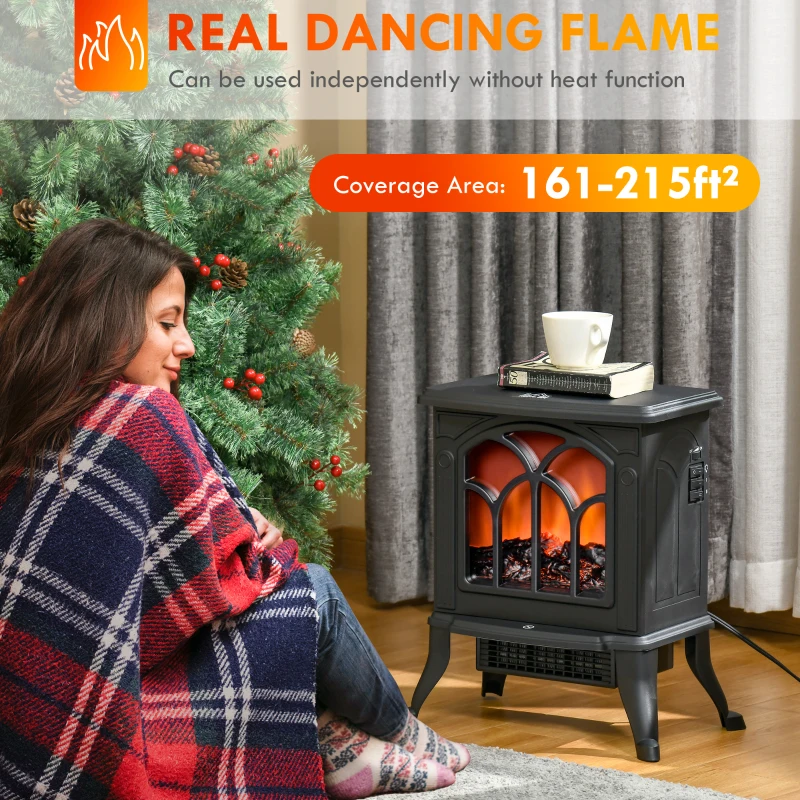 HOMCOM Electric Fireplace Heater, Freestanding Fireplace Stove with Realistic Logs and Flame Effect, 750W/1500W, Black