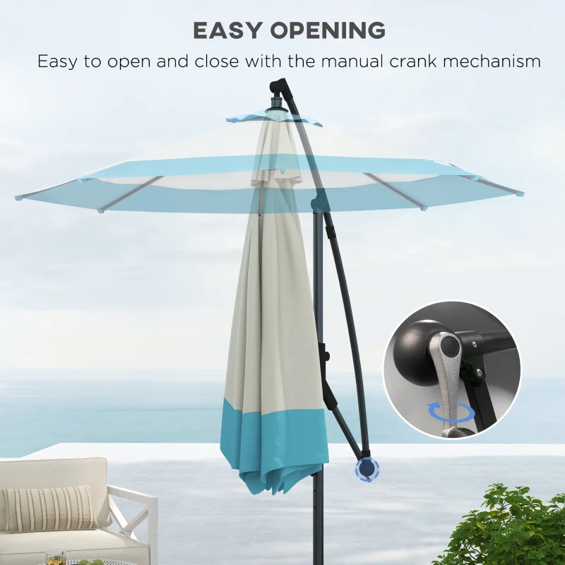 Outsunny 10 FT Cantilever Umbrella, Round Hanging Offset Umbrella with Crank, Tilt and Cross Base for Garden, Backyard, Blue