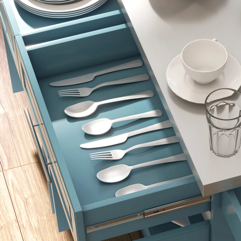 HOMCOM Rolling Kitchen Island with Stainless Steel Top, 2 Drawers, Spice, Knife and Towel Rack and Cabinets, Teal Blue