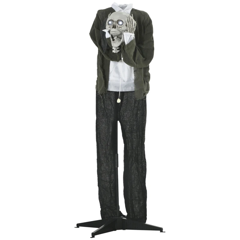 Outsunny 57" Life Size Outdoor Halloween Decorations Hanging Talking Skeleton Ghost, Animated Prop Animatronic Decor with Sound and Motion Activated, Light Up Eyes, Laughter