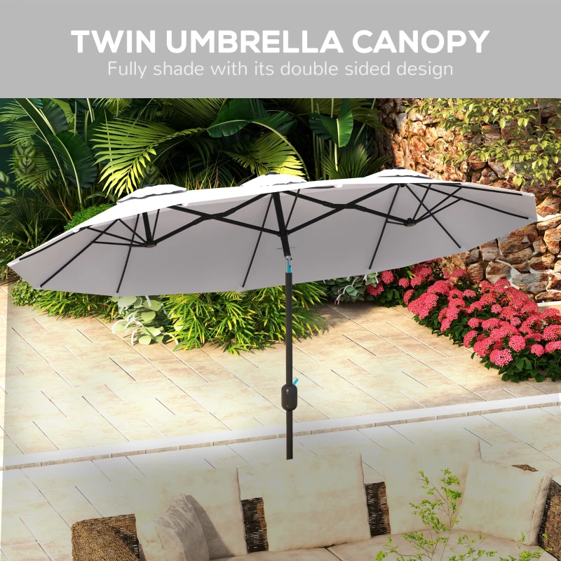 Outsunny Double Sided Patio Umbrella, 9.5' Large Outdoor Market Umbrella with Push Button Tilt and Crank, 3 Air Vents and 12 Ribs, for Garden, Deck, Pool, White(m-5)