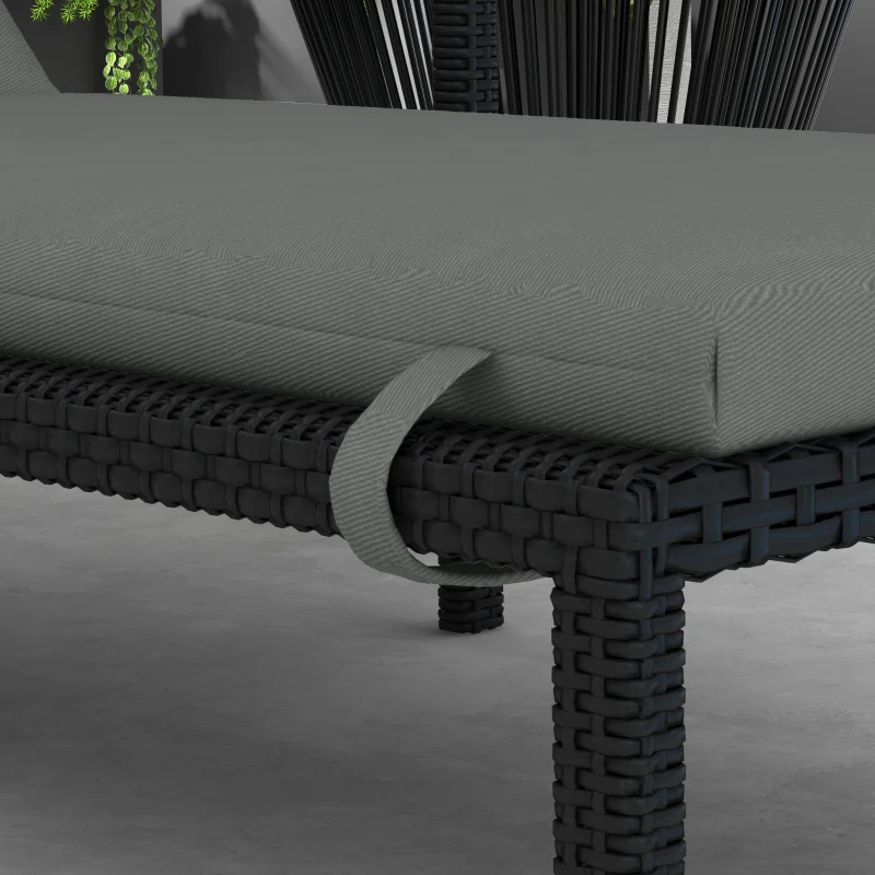 Outsunny Patio Chaise Lounge Chair Cushions Replacement Sun Lounger Pads with Headrest and Ties, Set of 2, Grey