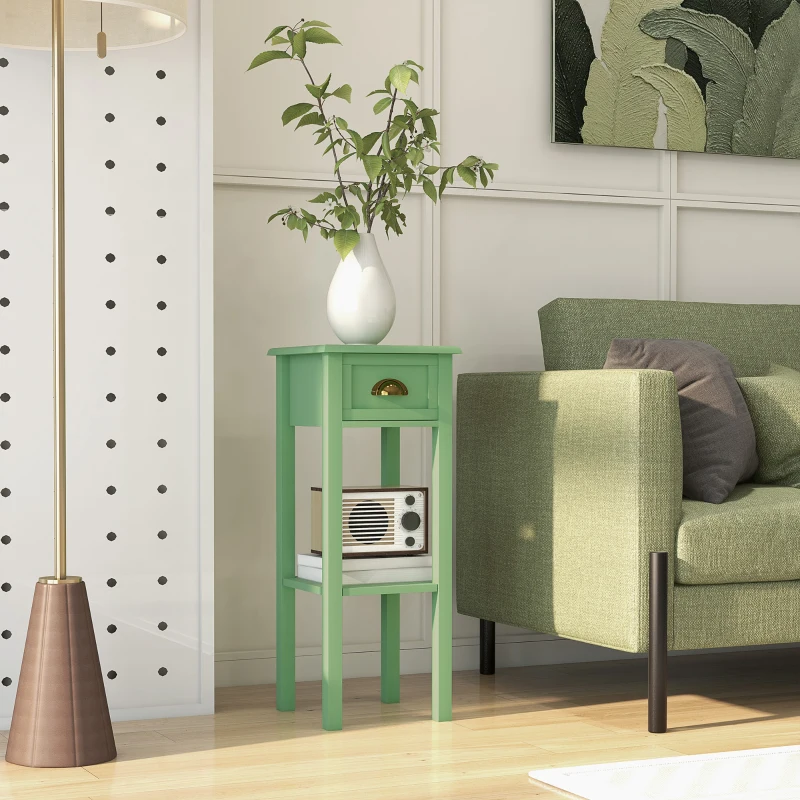 HOMCOM 2-Tier Side Table with Drawer and Shelf, End Table for Living Room and Hallway, Green