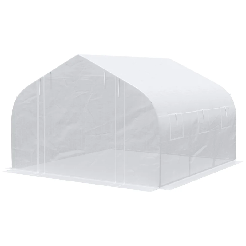 Outsunny 11.5' x 10' x 6.5' Walk-in Greenhouse, Tunnel Green House with Zippered Mesh Door and 6 Mesh Windows, Gardening Plant Hot House with Galvanized Steel Frame, White