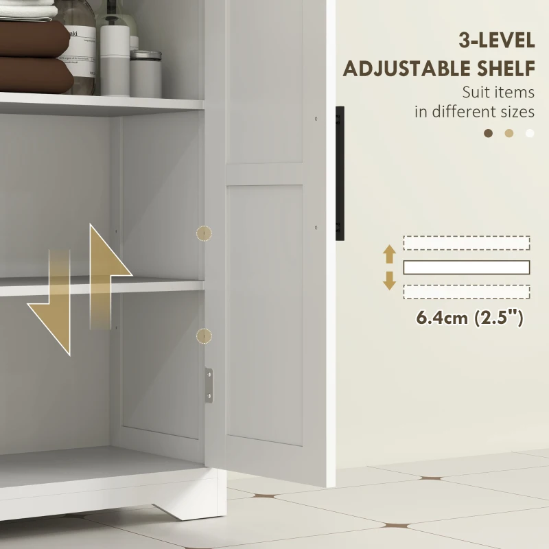 HOMCOM Bathroom Floor Cabinet, Farmhouse Bathroom Storage Cabinet with Adjustable Shelf, White