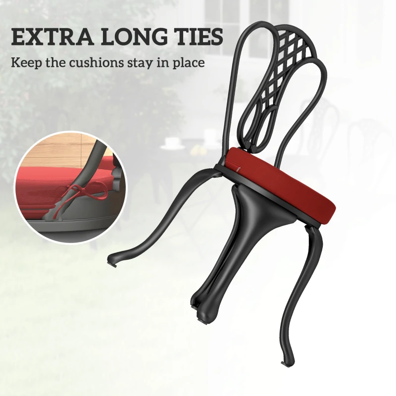 Outsunny Patio Chair Cushions Set of 4 Round Seat Cushions for Dining Bistro Chairs Machine Washable, 15" x 15" x 3", Wine Red