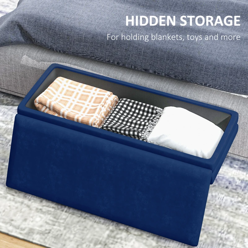 HOMCOM 39" Storage Ottoman, Velvet End of Bed Bench with Steel Legs, Foot Stool with Storage for Bedroom, Living Room
