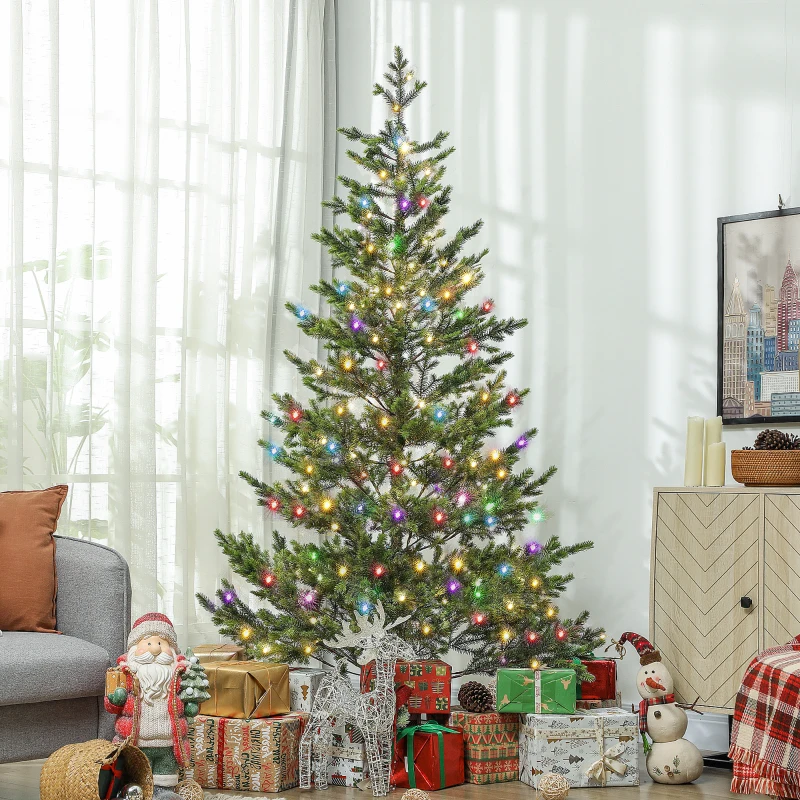 HOMCOM 7ft Artificial Prelit Sparse Cedar Christmas Tree with LED Lights and 2931 Tips, Steel Base for Home Office Holiday