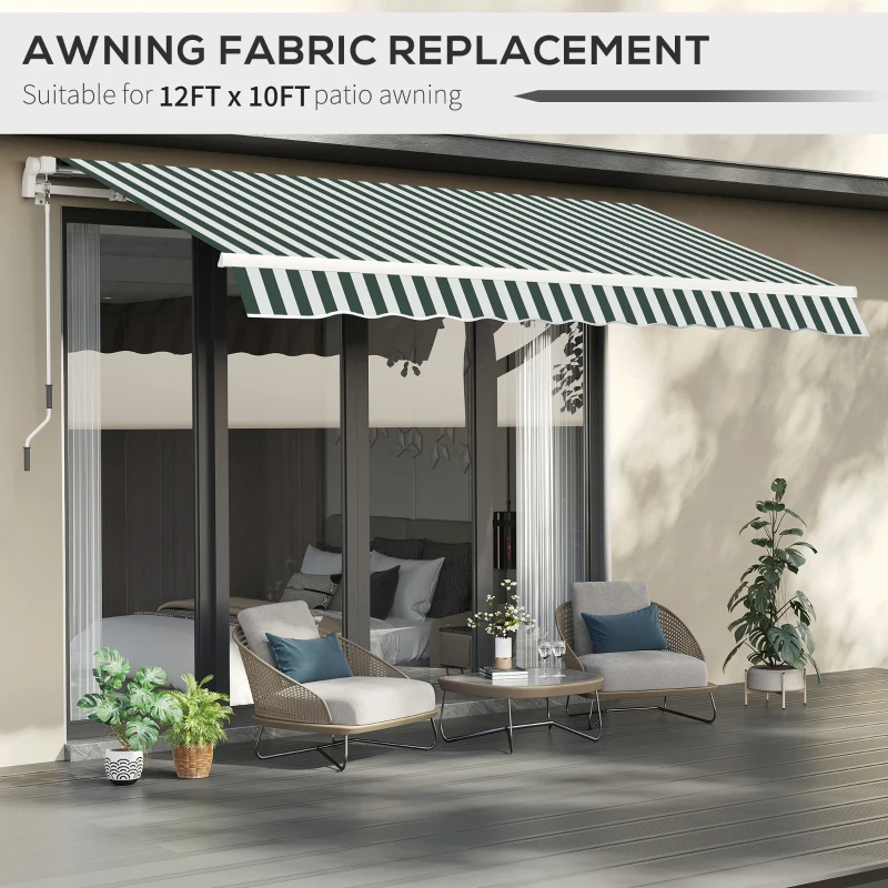 Outsunny 11' x 10' Retractable Awning Fabric Replacement Outdoor Sunshade Canopy Awning Cover, UV Protection, Green and White