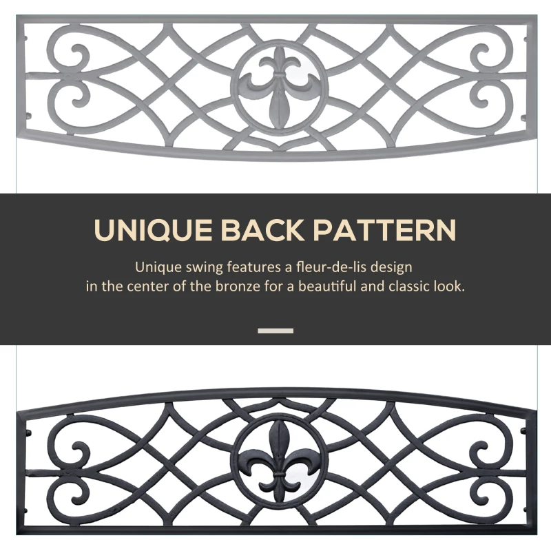 Outsunny 2-Person Porch Swing, Hanging Steel Patio Swing, Outdoor Swing Bench with Fleur-de-Lis Design for Garden Deck, 528 LBS Weight Capacity, Black