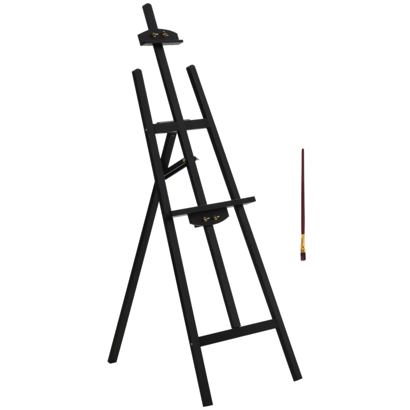 HOMCOM 55" Pine Wood Painting Easel Stand, Adjustable Folding Art Easel, Tilts up to 75° for Adults, Begginners and Students, Black