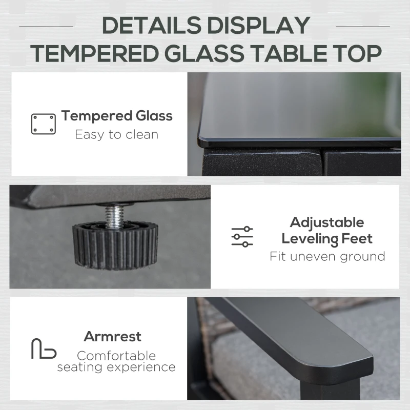 Outsunny 4 Pieces Patio Furniture Set, All Aluminum Frame Outdoor Sofa Set PE Rattan Sofa with 2 Cushioned Sofas, 1 Loveseat and Coffee Table with Tempered Glass Top for Garden, Backyard, Black, Grey