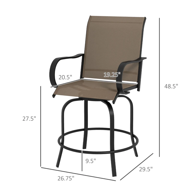 Outsunny Outdoor Bar Stools Set of 2, 360° Swivel Bar Height Chairs, 26.75" x 29.5" x 48.5", Tan
