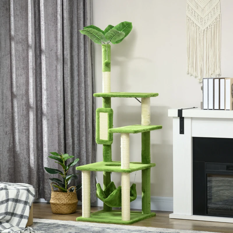 PawHut Cat Tree for Indoor Cats with Hammock, Cat Tower, Green