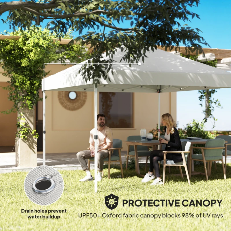 Outsunny 10' x 10' Pop Up Canopy Tent with 2 Half Sidewalls, UV50+ Instant Sun Shelter with Wheeled Carry Bag, White