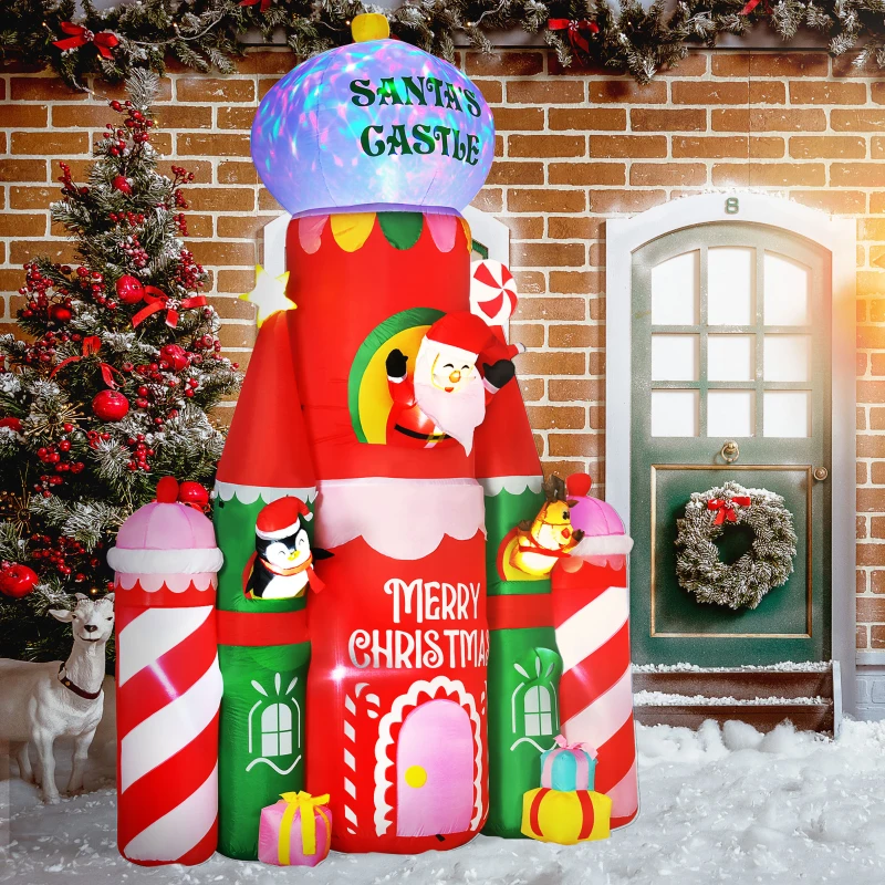 HOMCOM 118" Giant Christmas Inflatables Candy Castle with Flashing Light