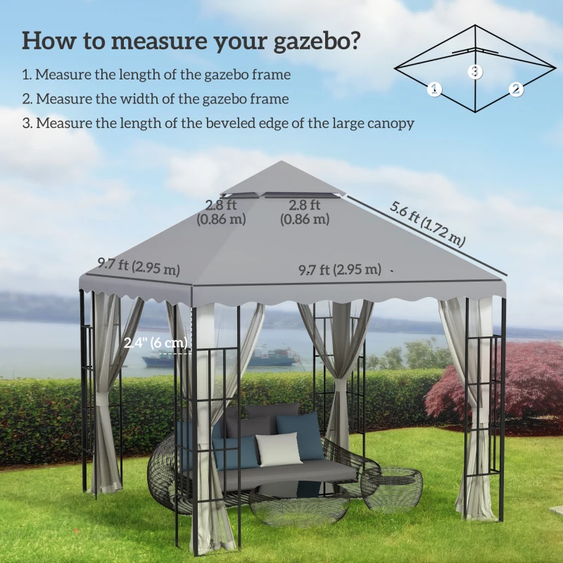 Outsunny 10' x 10' Gazebo Replacement Canopy Cover, 2 Tier Gazebo Roof Replacement TOP ONLY, Light Grey