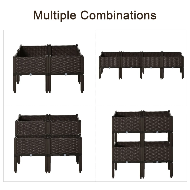 Outsunny 4-piece Raised Garden Bed PP Raised Flower Bed Plant Stand Stackable Vegetable Herb Grow Box