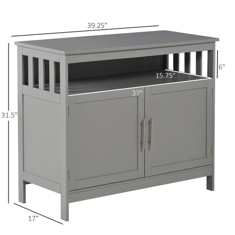 HOMCOM Kitchen Sideboard, Buffet Cabinet, Wooden Storage Console Table with 2-Level Cabinet and Open Shelf, Gray