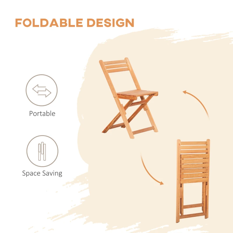 Outsunny 3 Piece Folding Patio Bistro Set,  Wooden Outdoor Chairs and Table Set,  Garden Dining Furniture for Poolside, Balcony, Teak